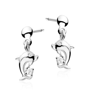 Cercei argint delfini cu pietre DiAmanti KS0027-DIA (Argint 925‰ 1,8 g.)